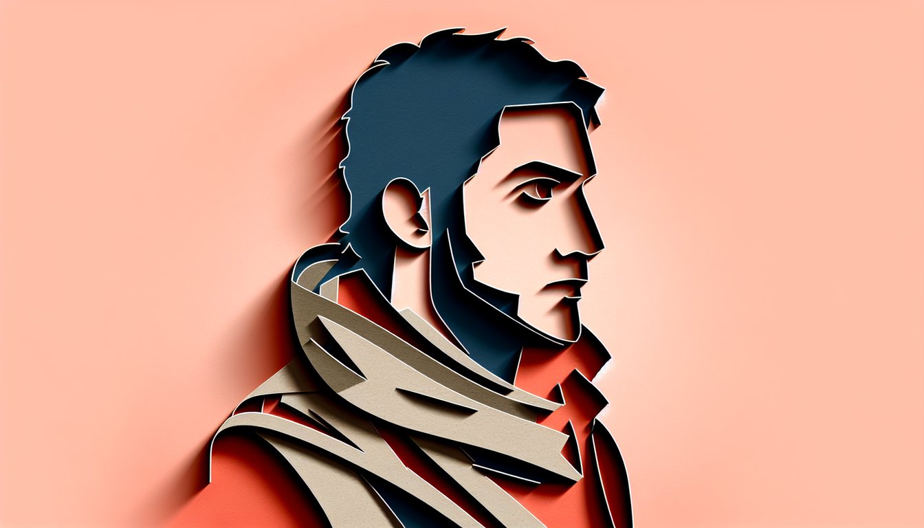 Paper art illustration of a stoic ninja on coral background for a quiz testing your bond with Sasuke and secret feelings