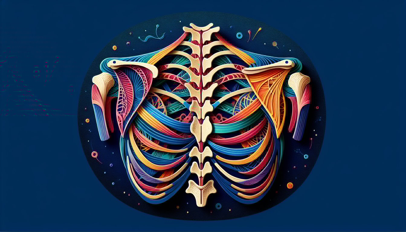 Colorful paper art promoting Scapula Anatomy Showdown quiz for anatomy students.
