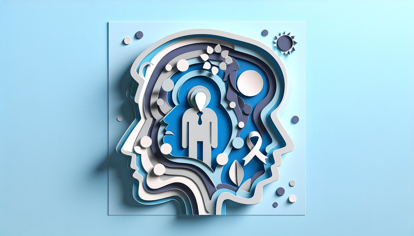 Paper art illustration for NCLEX personality disorders quiz on sky blue background