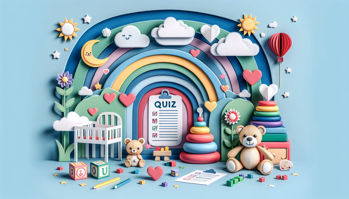 Paper art illustration showing playful childlike shapes and nurturing caregiver motifs on a sky blue background
