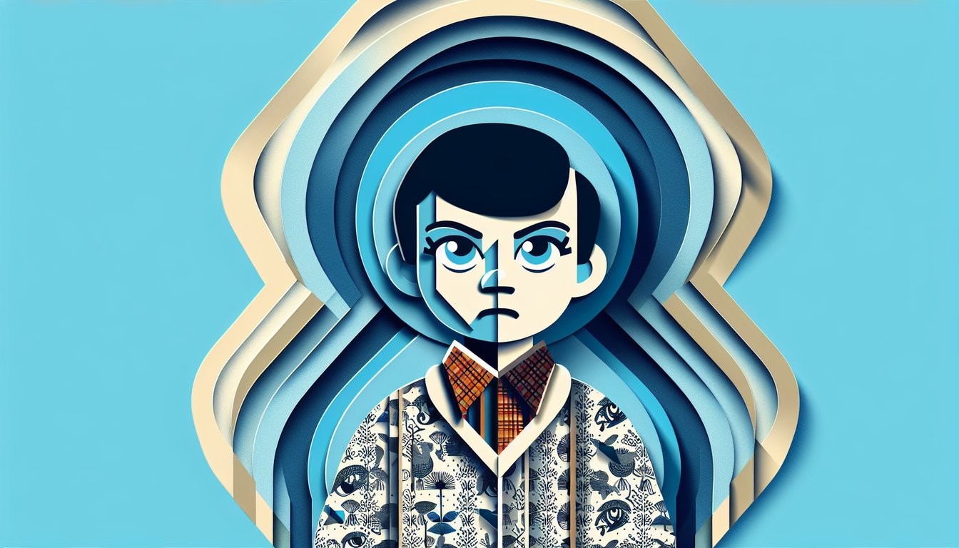 Paper art illustration of Megans sneaky grin on sky blue background with quiz title Megan of Drake and Josh trivia challenge