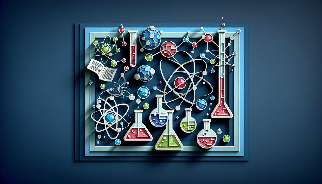 Dr. Does chemistry quiz announcement with paper art elements on a dark blue background