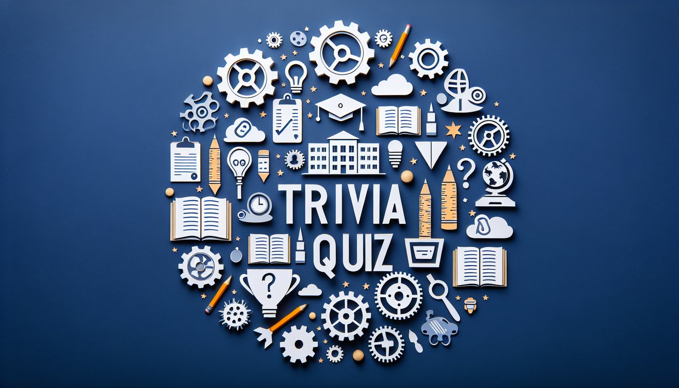 Colorful paper art depicting elements related to a University Trivia Quiz.