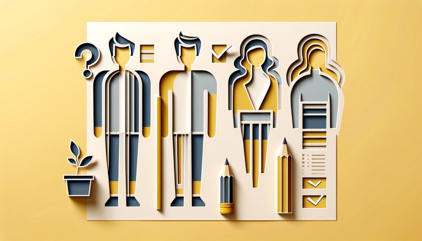 Paper art illustration for Jane the Virgin character personality quiz on golden yellow background