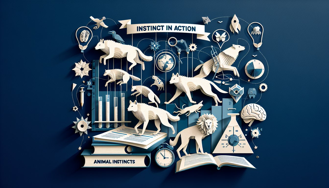 Colorful paper art promoting an interactive trivia quiz on animal instincts for high school students.