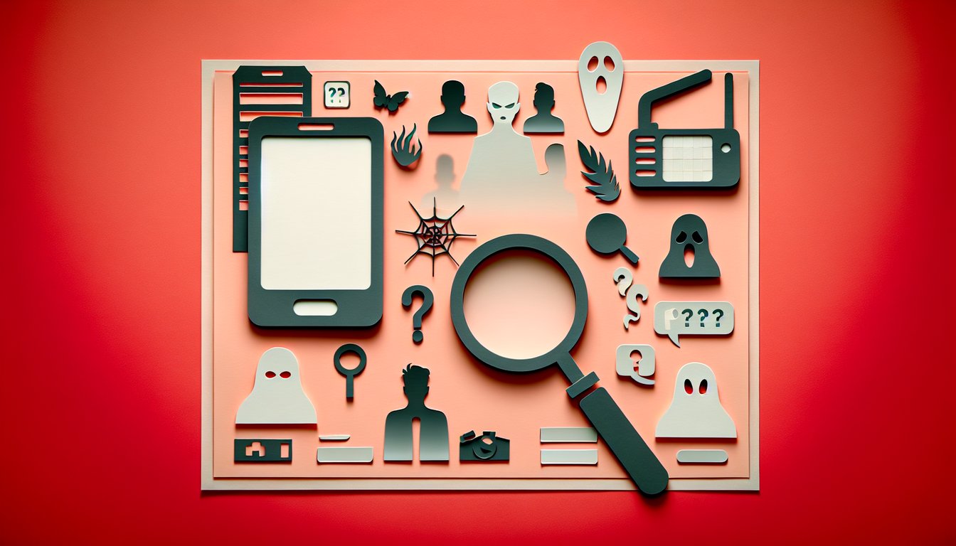 Paper art illustration for Black Phone quiz on a coral background, discover your thriller character.