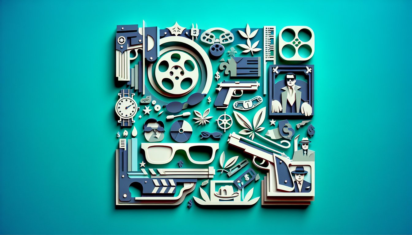 Paper art illustration for Goodfellas trivia quiz on a teal background