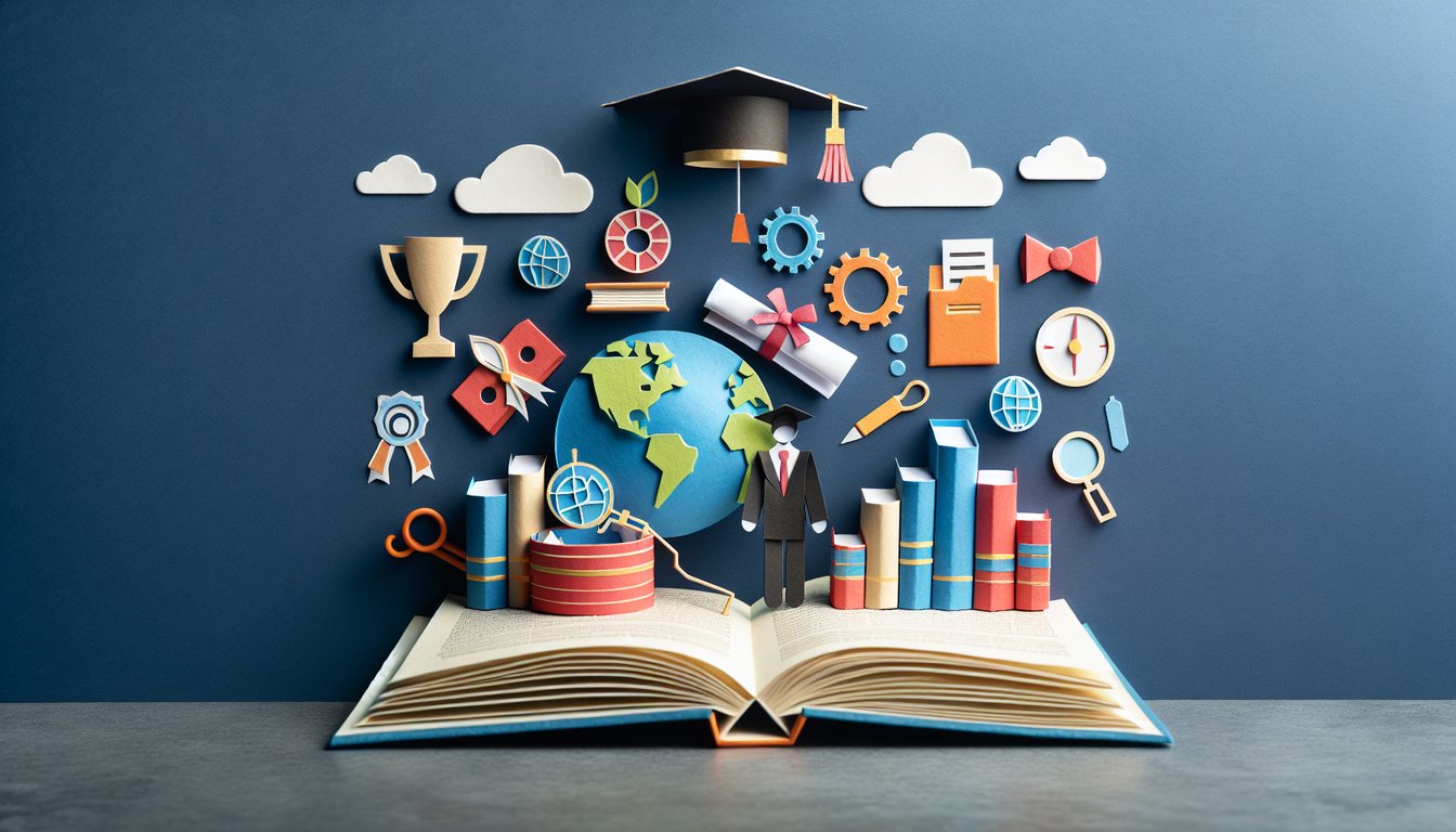 Colorful paper art illustrating a fun Business School Knowledge Quiz