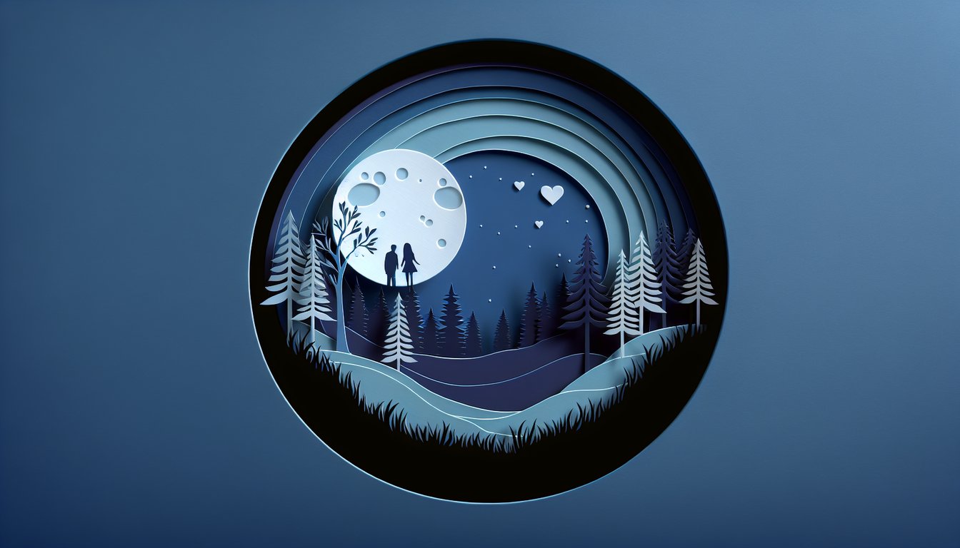 Paper art profiles hearts suggest vampire romance on dark blue background, free quiz discover your Twilights boyfriend match