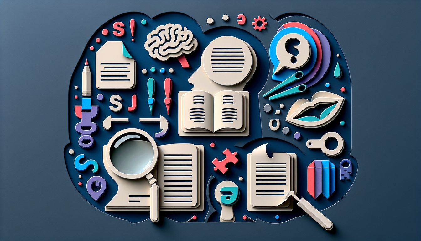 Paper art illustration of Plural of Emphasis grammar quiz title on dark blue background with paper cut letters