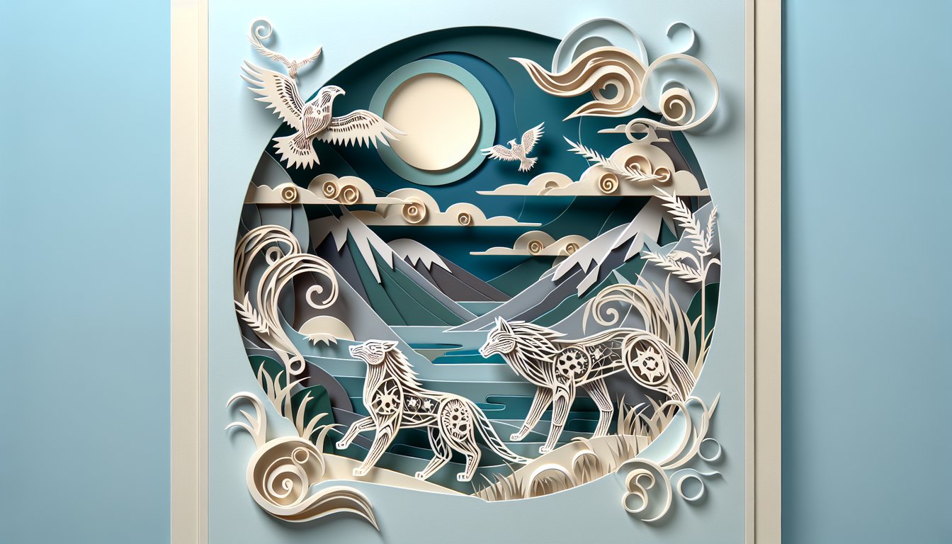 Paper art stylized cats with quiz text inviting discovery of your ThunderClan leader identity on sky blue background