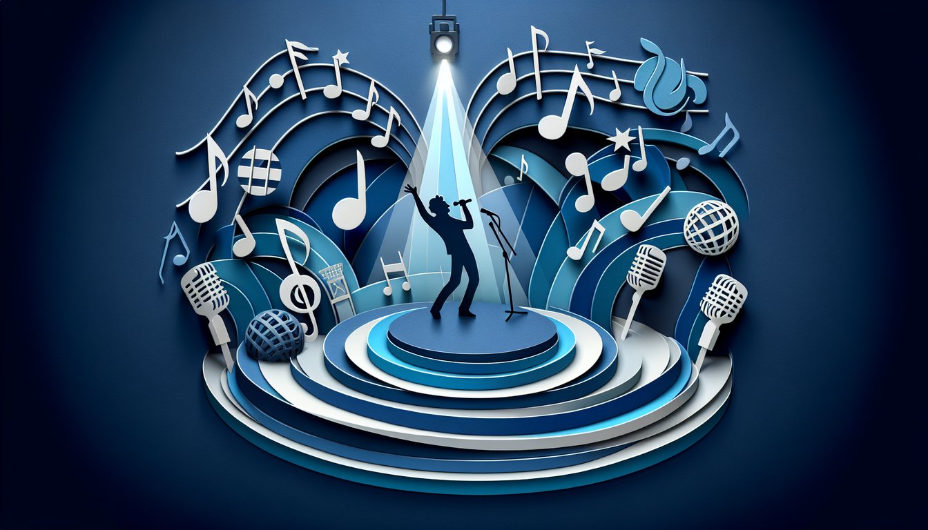 Paper art illustration for Wicked musical quiz with 15 trivia questions on dark blue background
