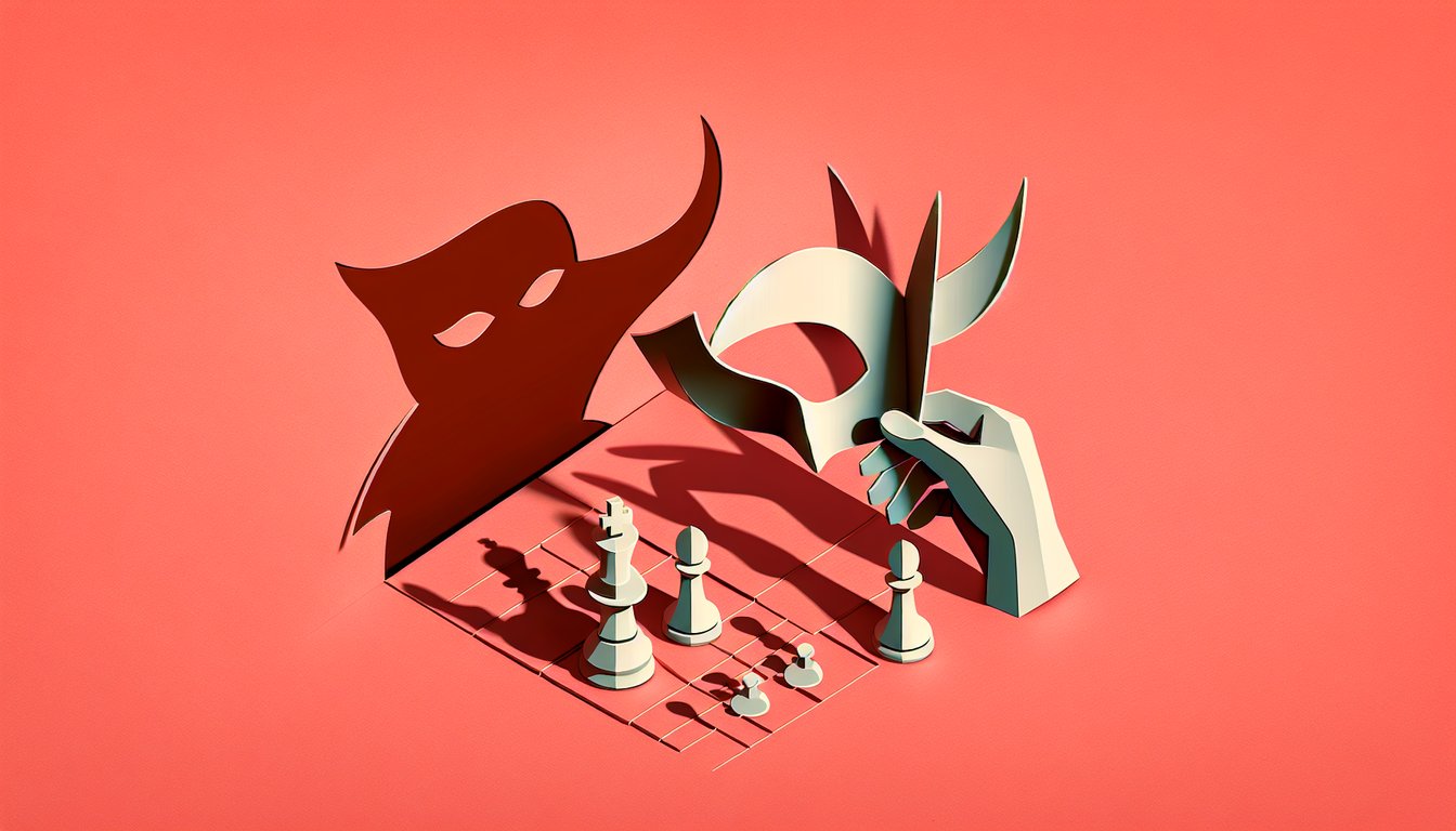 Paper art illustration quiz about antagonist test to classify villain as Mary Sue or Gary Stu on coral background