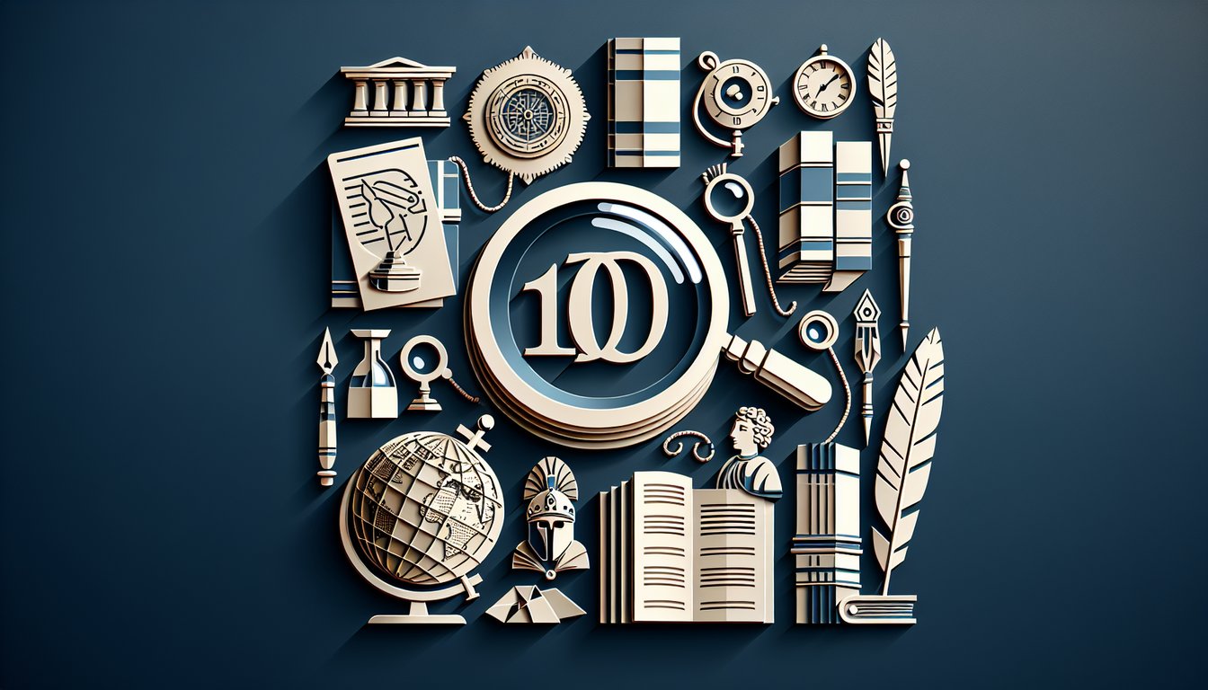 Paper art illustration for 10th grade history knowledge quiz on dark blue background