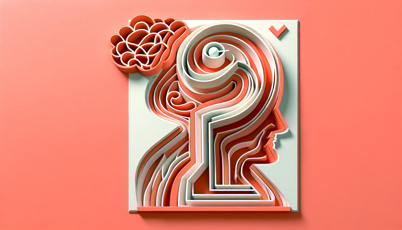 Paper art illustration for online sanity test on a coral background