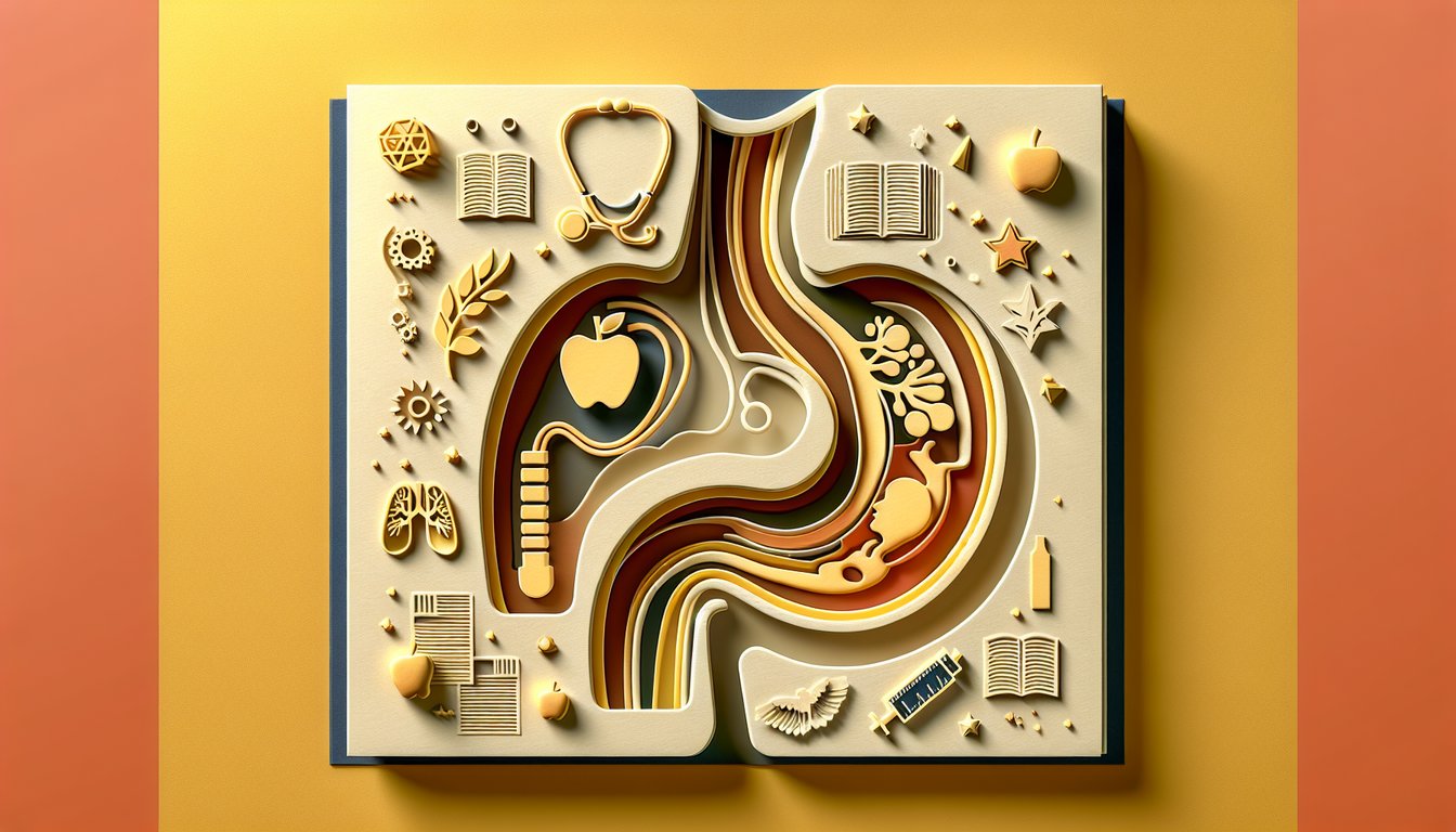 Paper art esophagus icon with checklist and question mark against golden yellow background representing cancer risk quiz