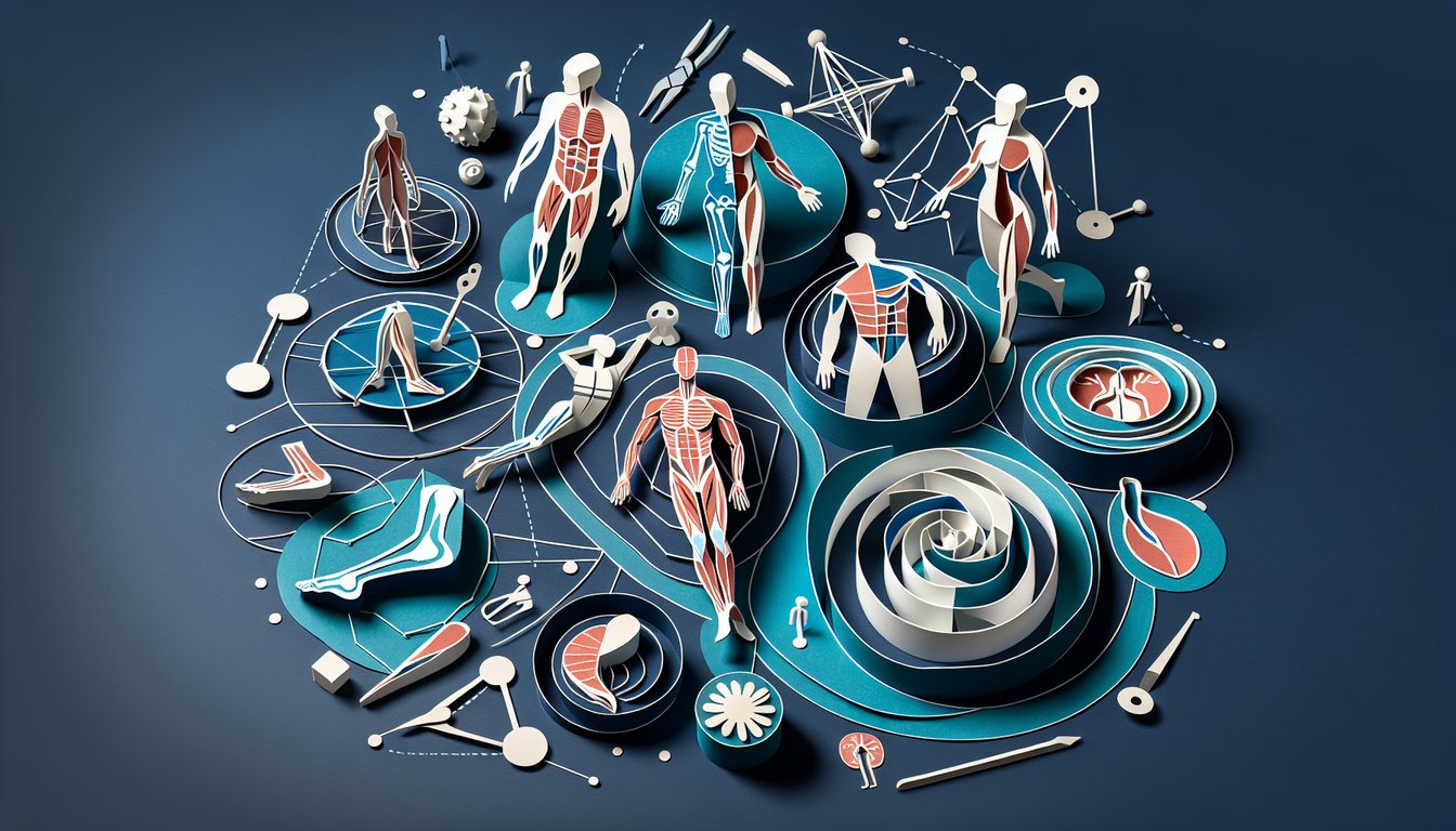 Colorful paper art illustrating questions for Anatomical Planes and Movements Quiz.
