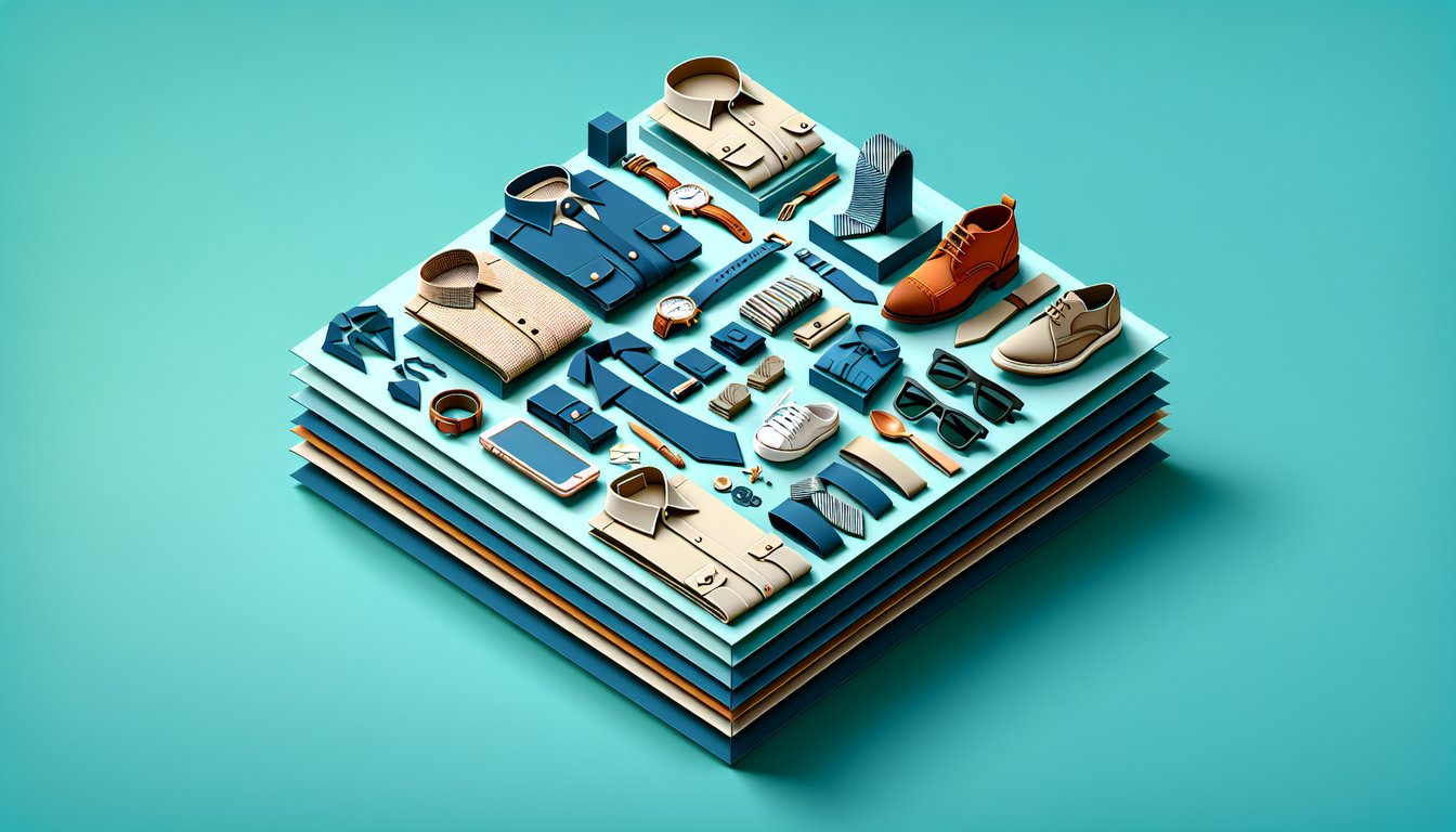 paper art illustration of male figures in stylish casual and formal outfits on teal background, wardrobe vibe style quiz