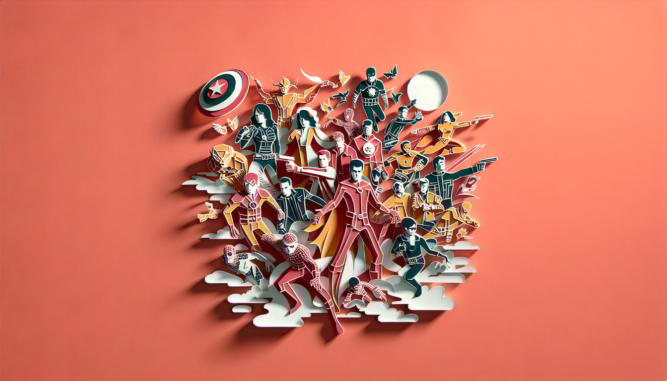 Paper art Thanos gauntlet snap illustration Marvel fandom quiz on coral background