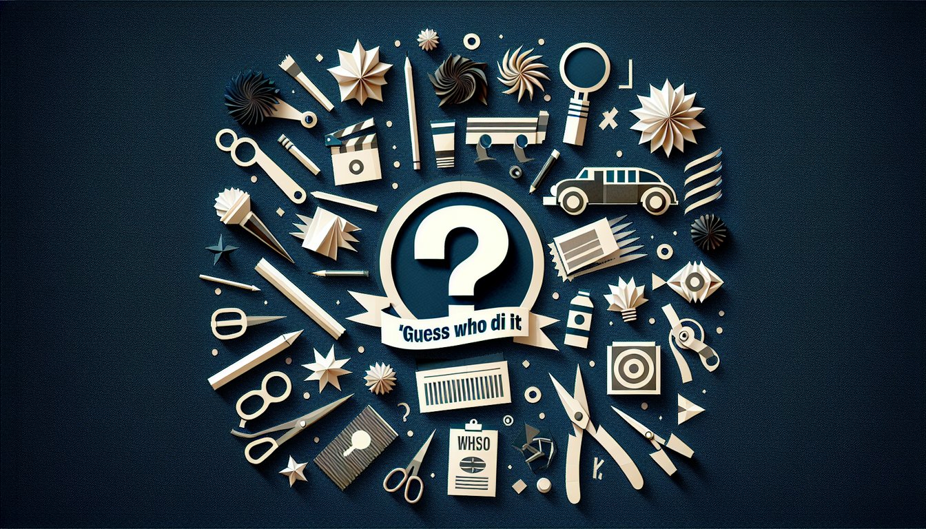 Colorful paper art displaying various characters for Guess Who Did It Quiz.