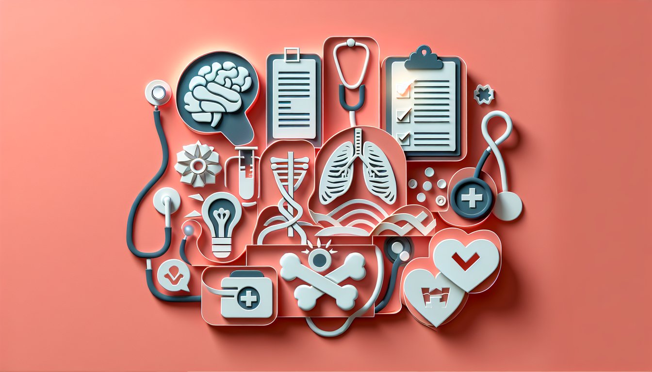 Paper art illustration for bone cancer quiz highlighting symptoms and risk factors on a coral background