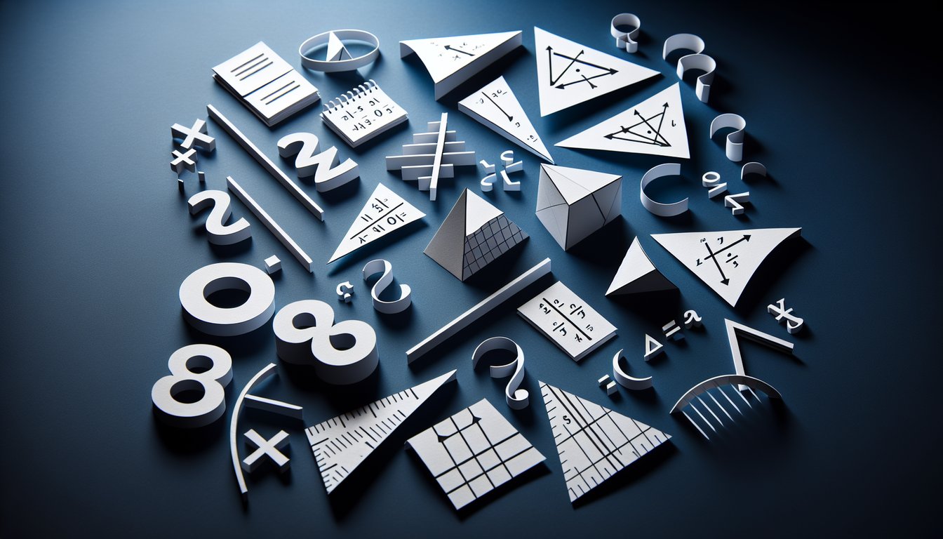 Colorful paper art promoting Slope  Line Quest trivia for high school math students.