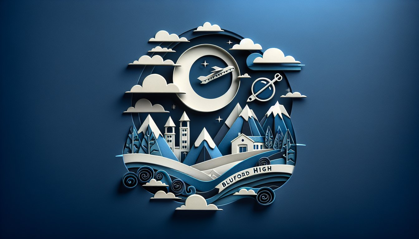 Paper art collage for free quiz Test your knowledge of Bluford Highs Search for Safety Chapters 1-3 on dark blue background