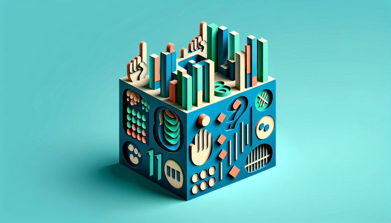 Paper art numbers one through ten on a teal background with playful counting quiz theme