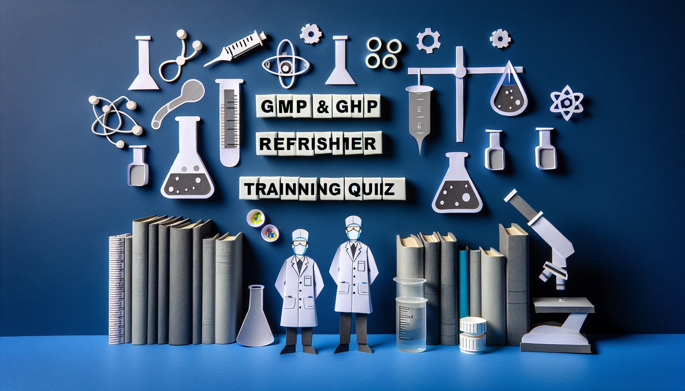 Colorful paper art depicting a trivia quiz on GMP and GHP refresher training