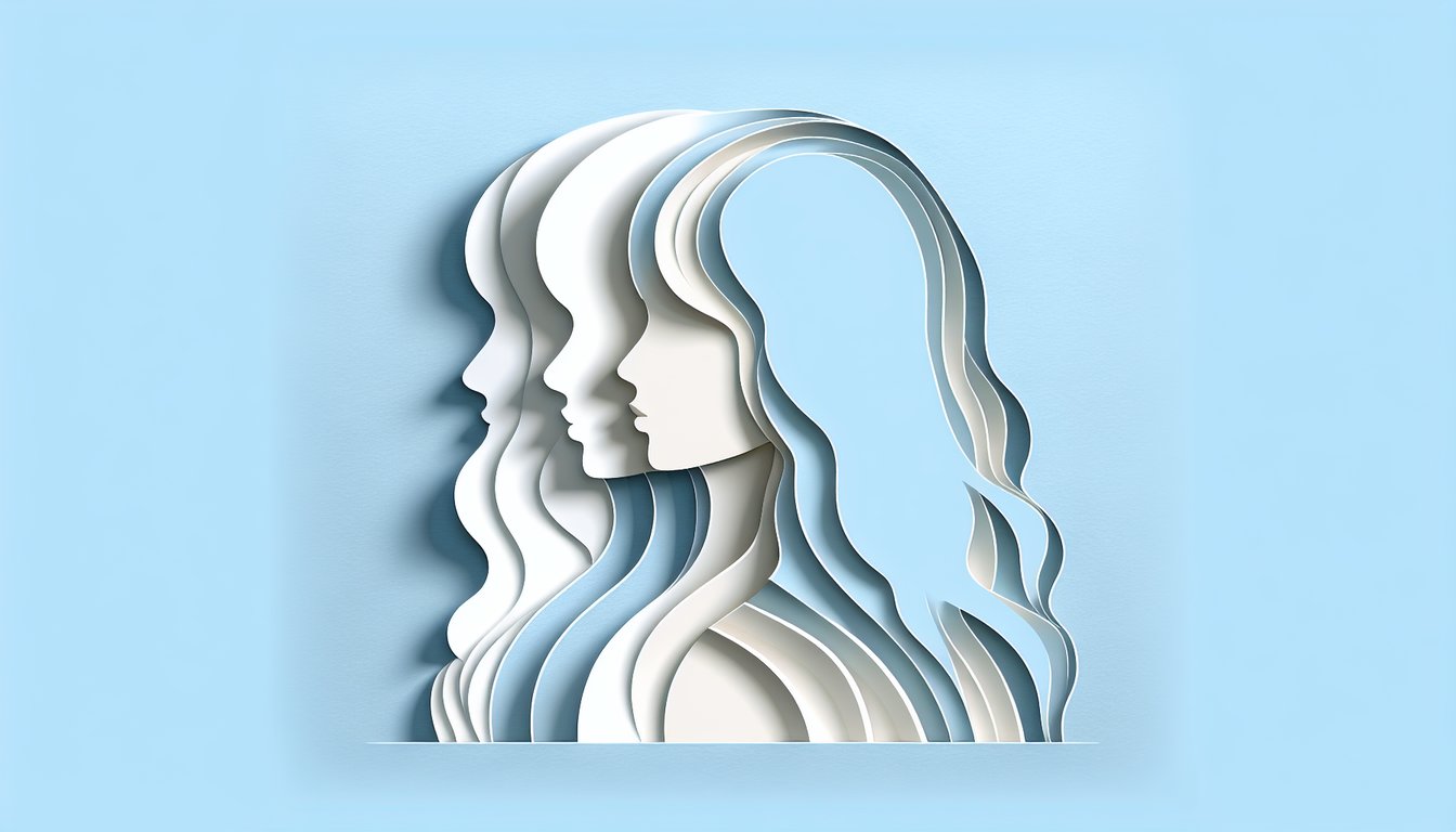 Paper art illustration for Emily Blunt plastic surgery quiz on sky blue background
