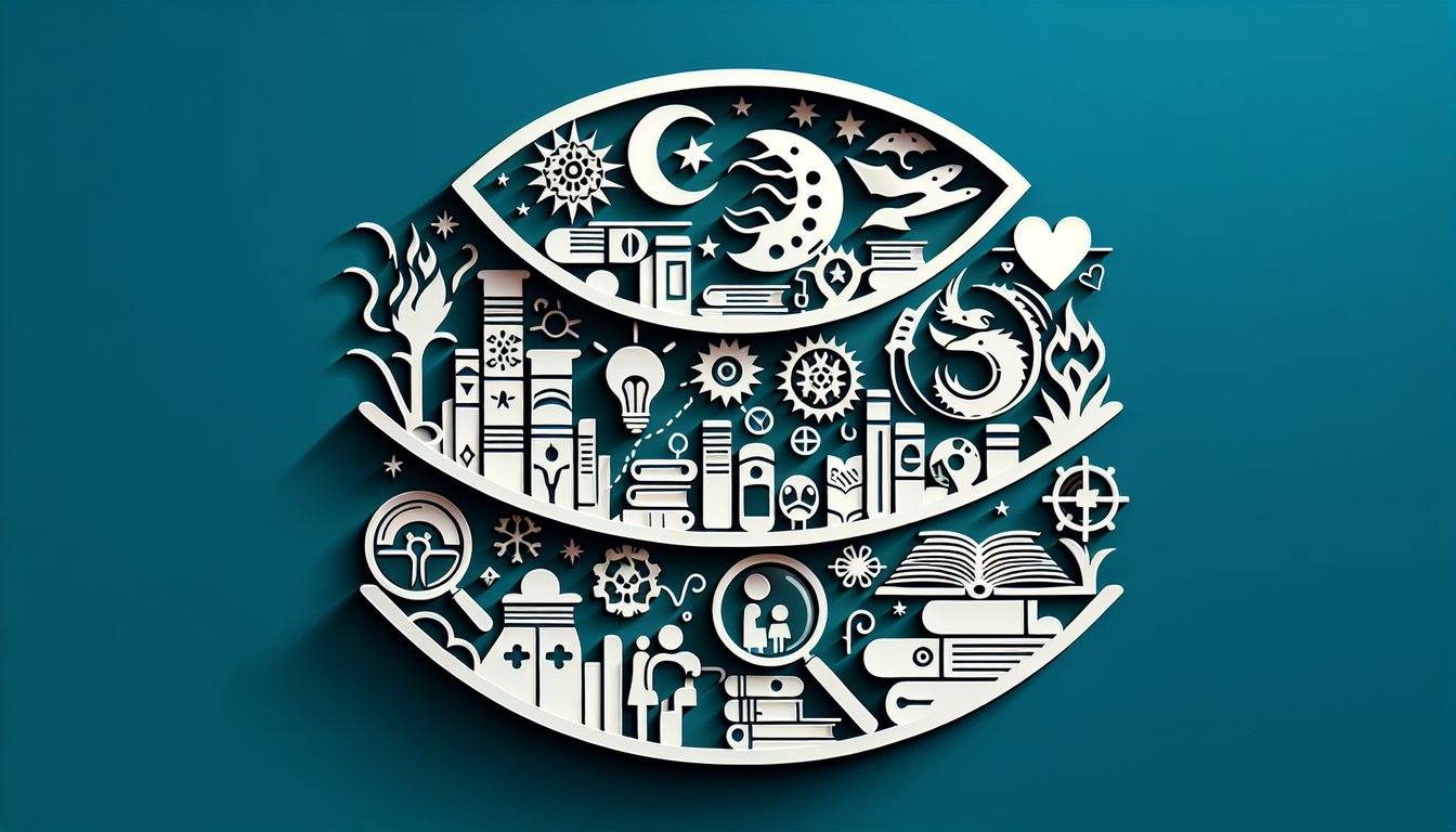 paper art open books letters floating challenge yourself free literary genre quiz fiction nonfiction teal background