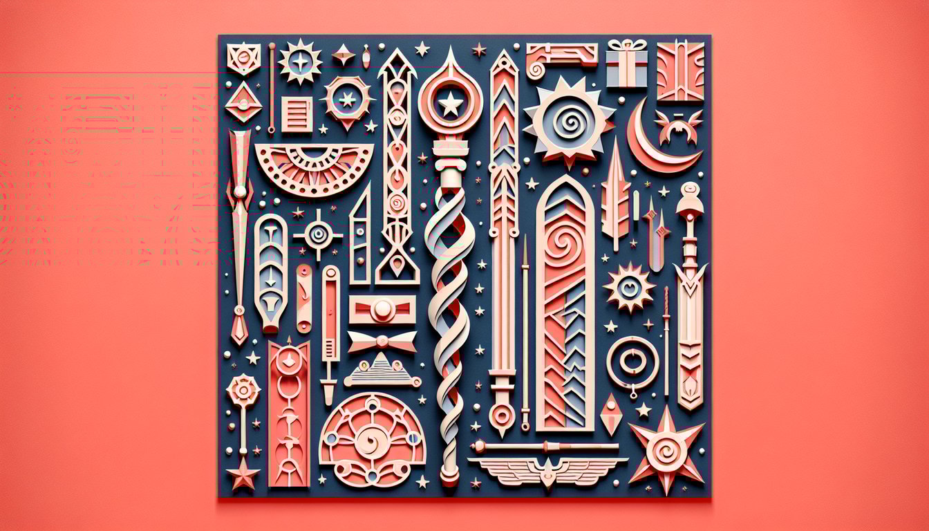 Paper art illustration for Harry Potter wand core quiz on a coral background