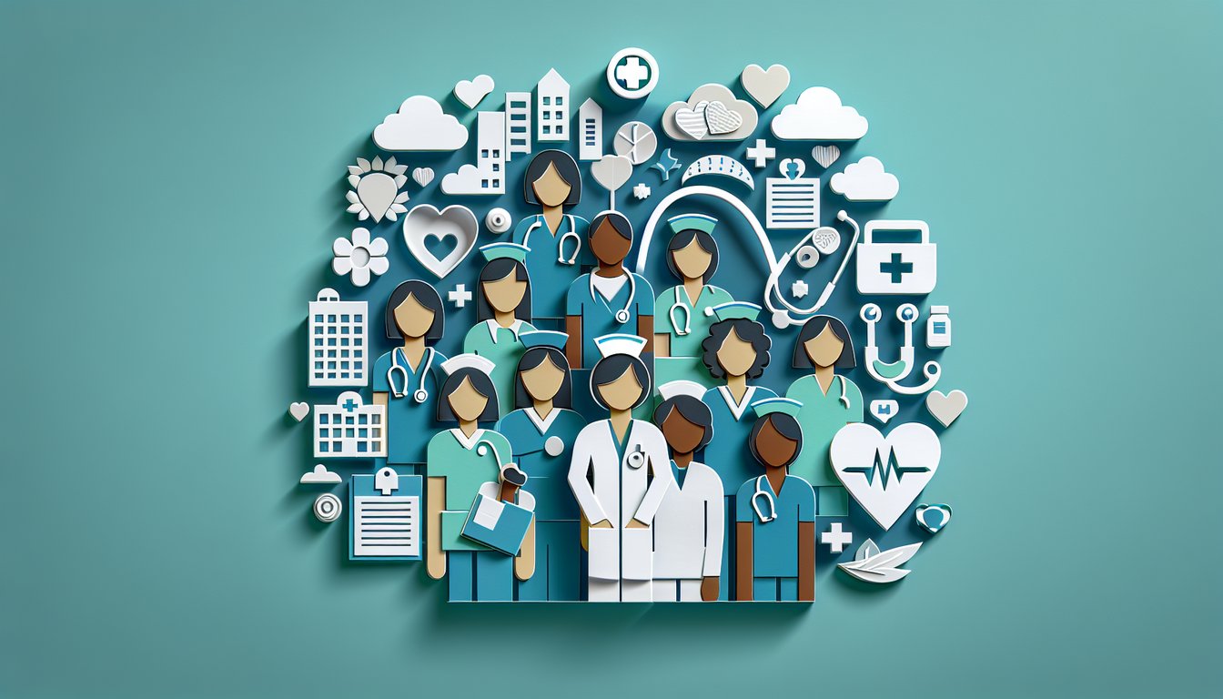 Papercut nursing and public health icons on teal background promoting free community health nursing quiz
