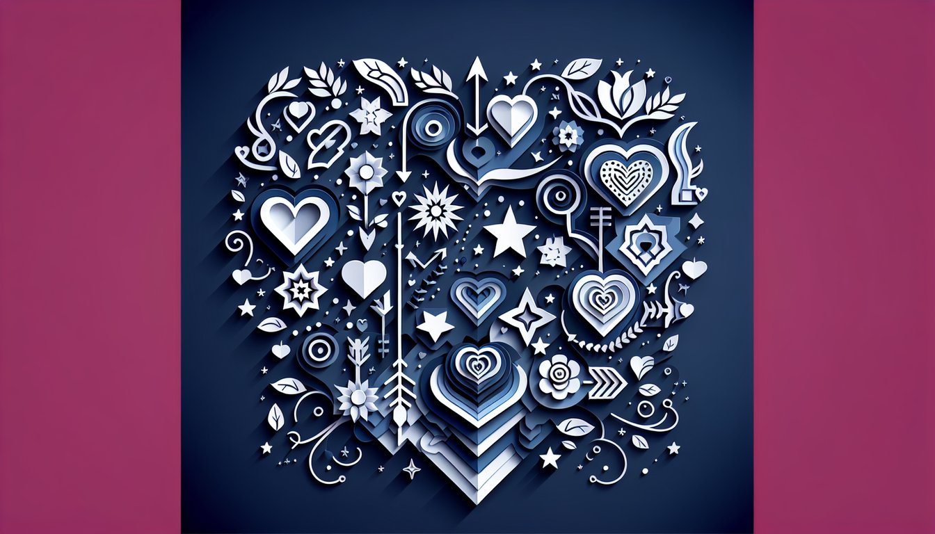 Paper art illustration for cupioromantic quiz revealing true romance capacity on dark blue background.