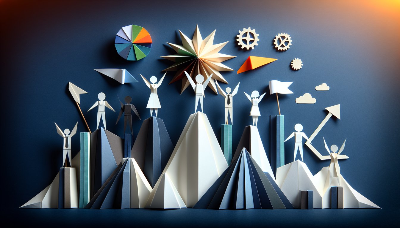 Colorful paper art depicting elements related to a quiz on Employee Motivation Knowledge Test.