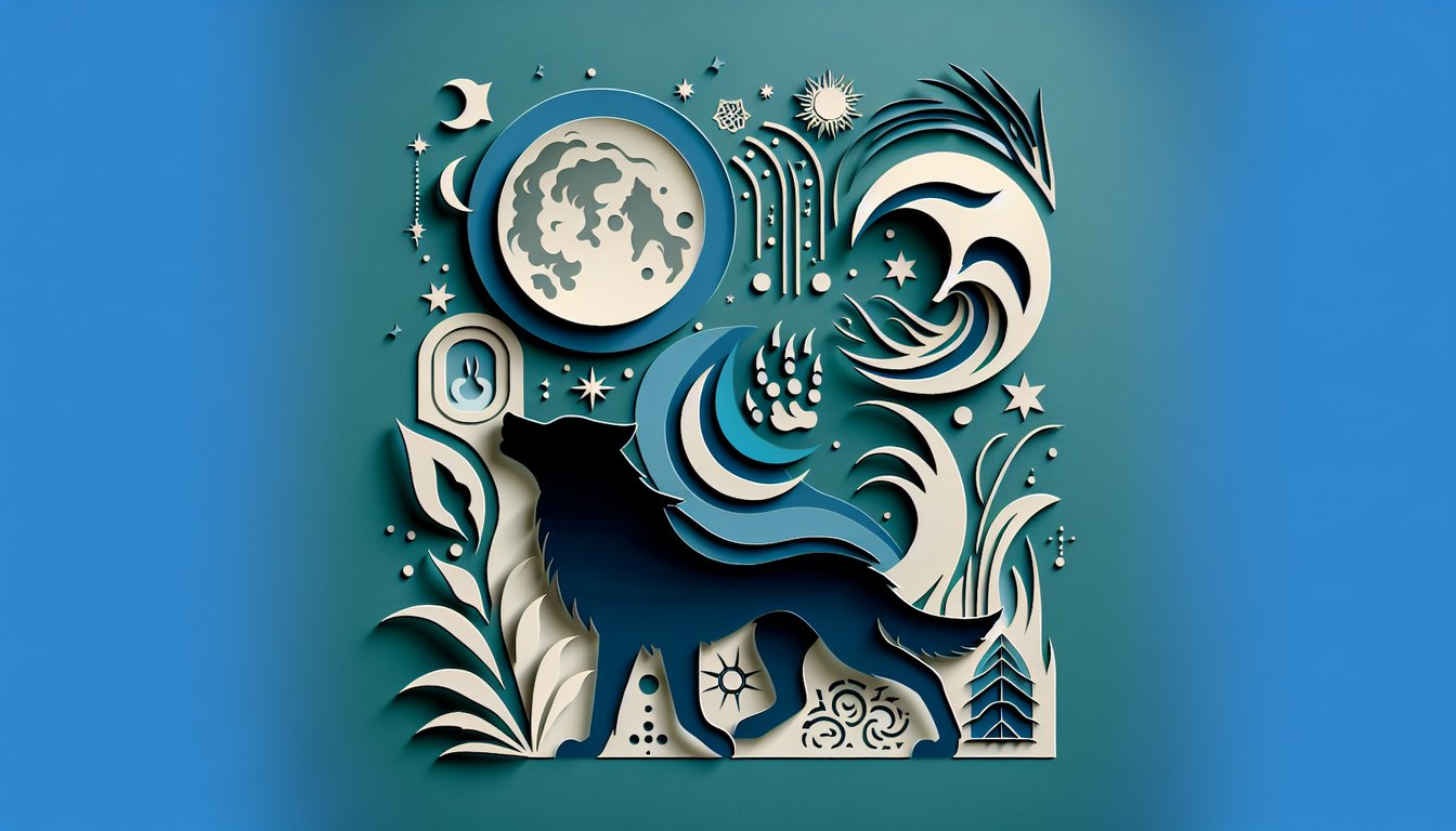 Paper art style illustration of wolf silhouettes on teal background for quiz discovering your Teen Wolf shapeshifter persona