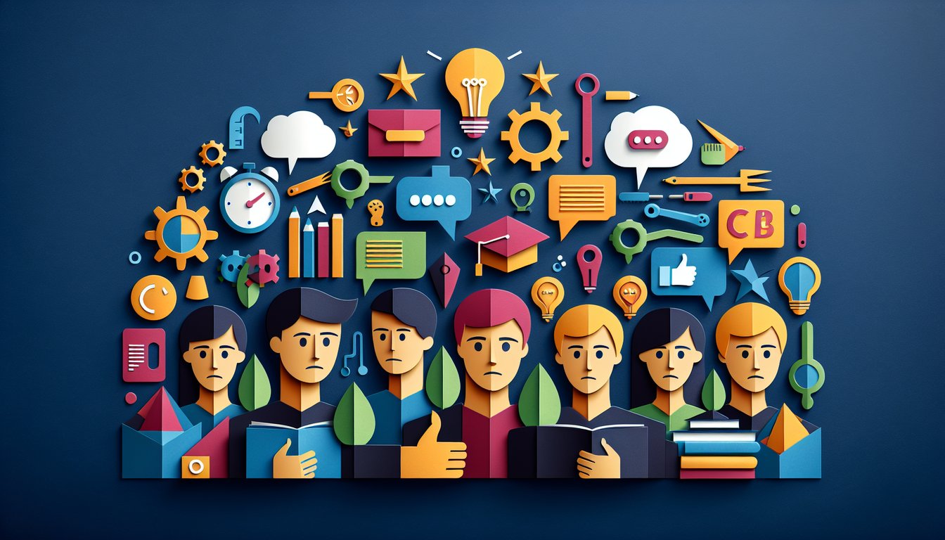 Colorful paper art depicting a trivia quiz on Career Ready Keys for high school students.