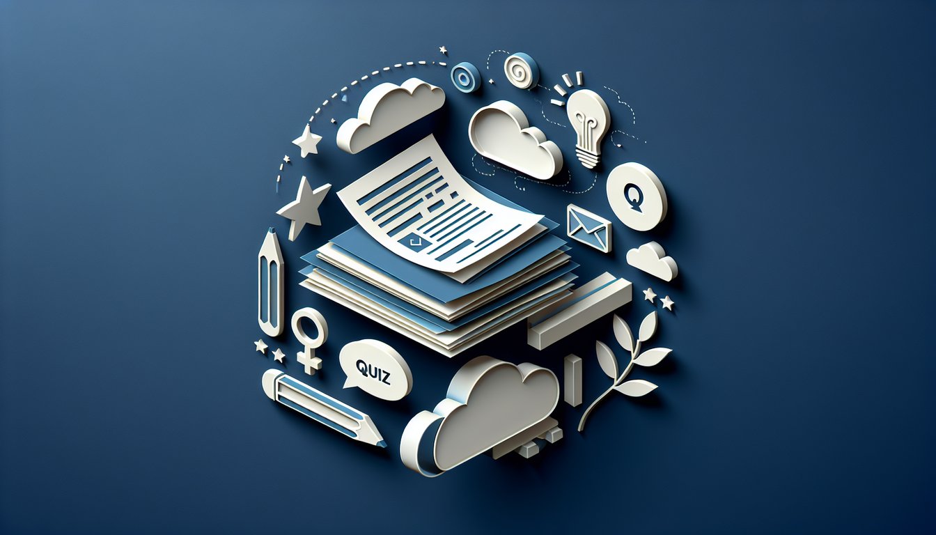 Paper art illustration for a quiz on MLA format letter skills on a dark blue background