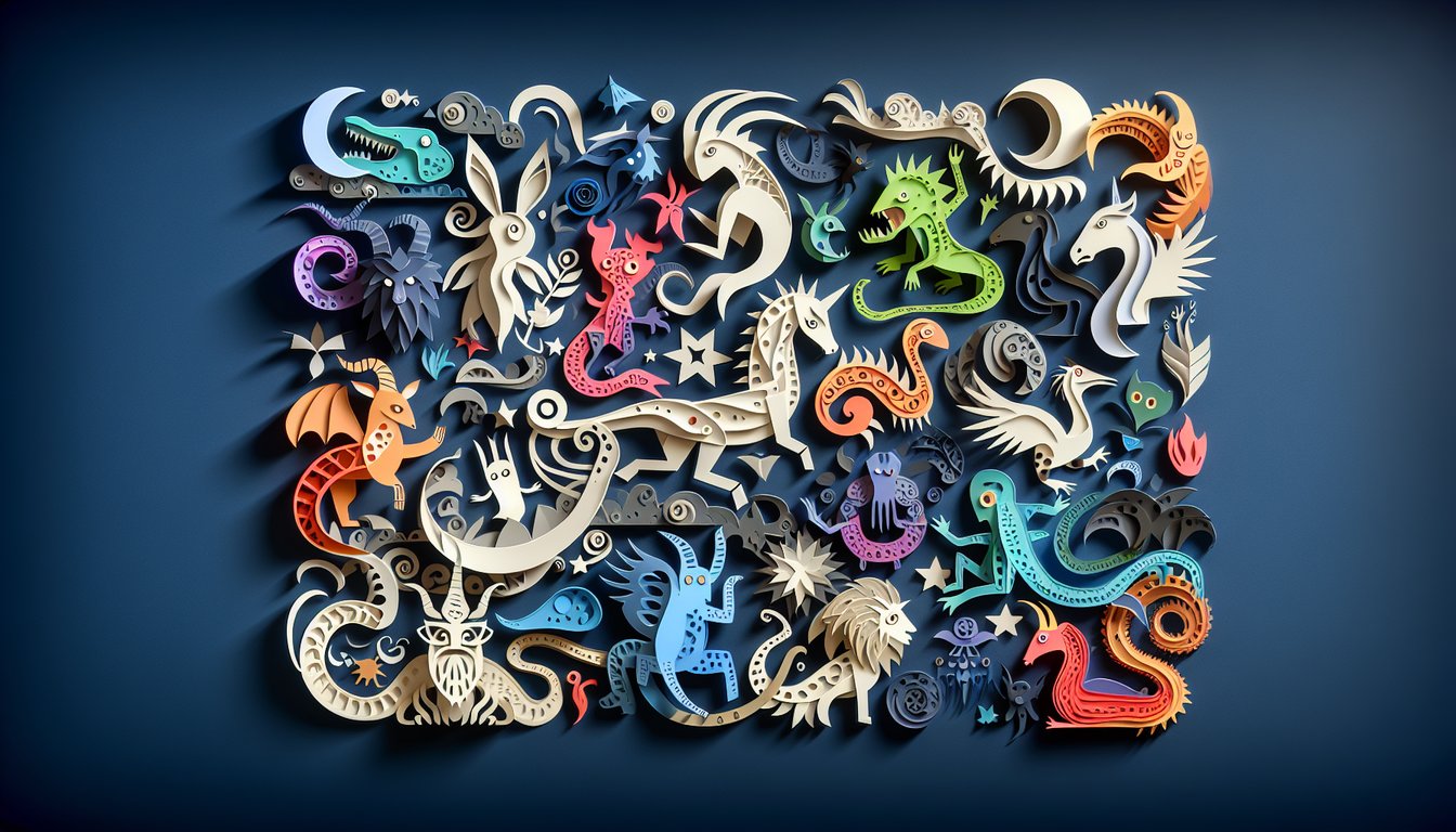 Paper art style layers of mythical Pokemon silhouettes on dark blue background promoting legendary Pokemon personality quiz