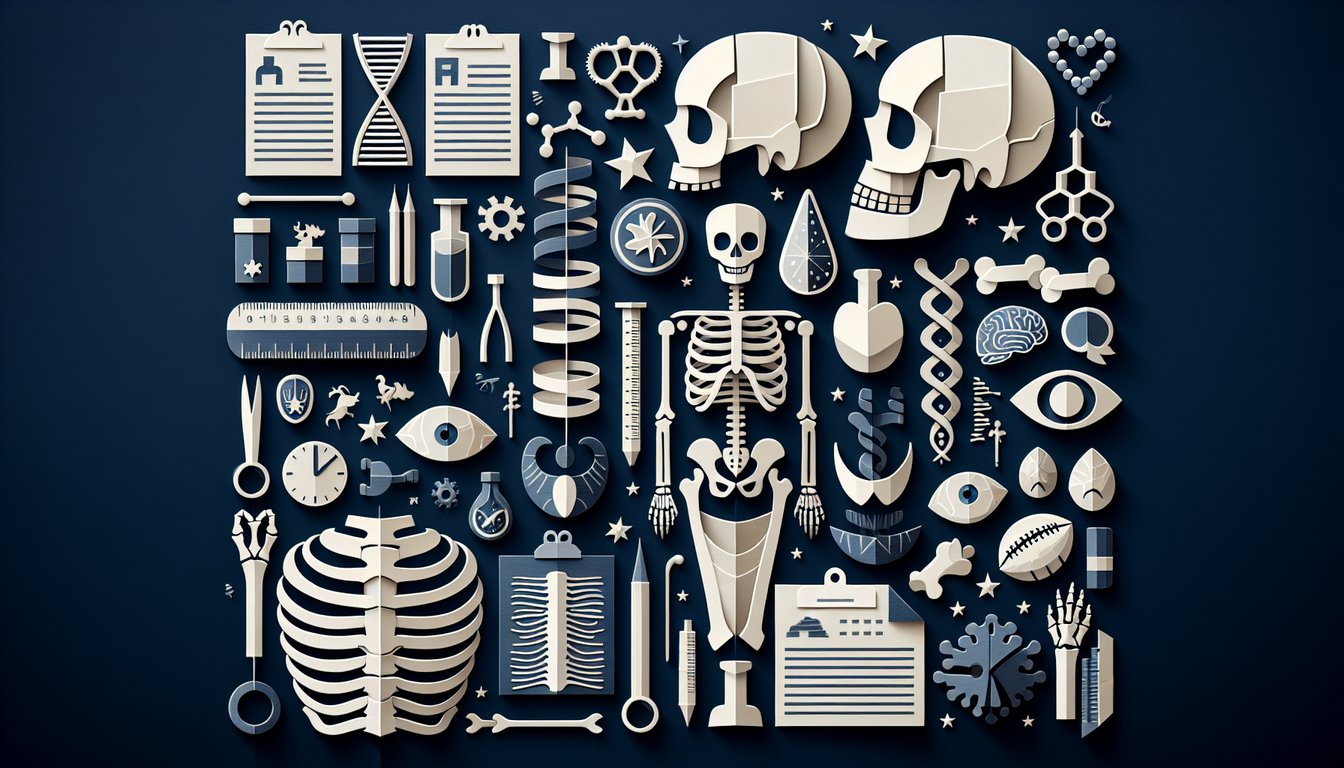 Colorful paper art promoting Axial Skeleton Showdown trivia quiz for biology students.