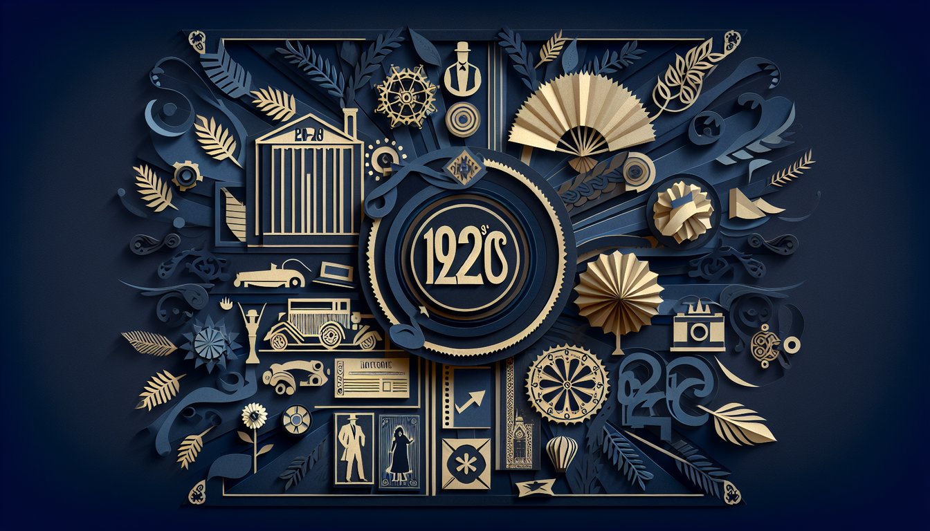 1920s-themed trivia quiz paper art for high school history exam preparation