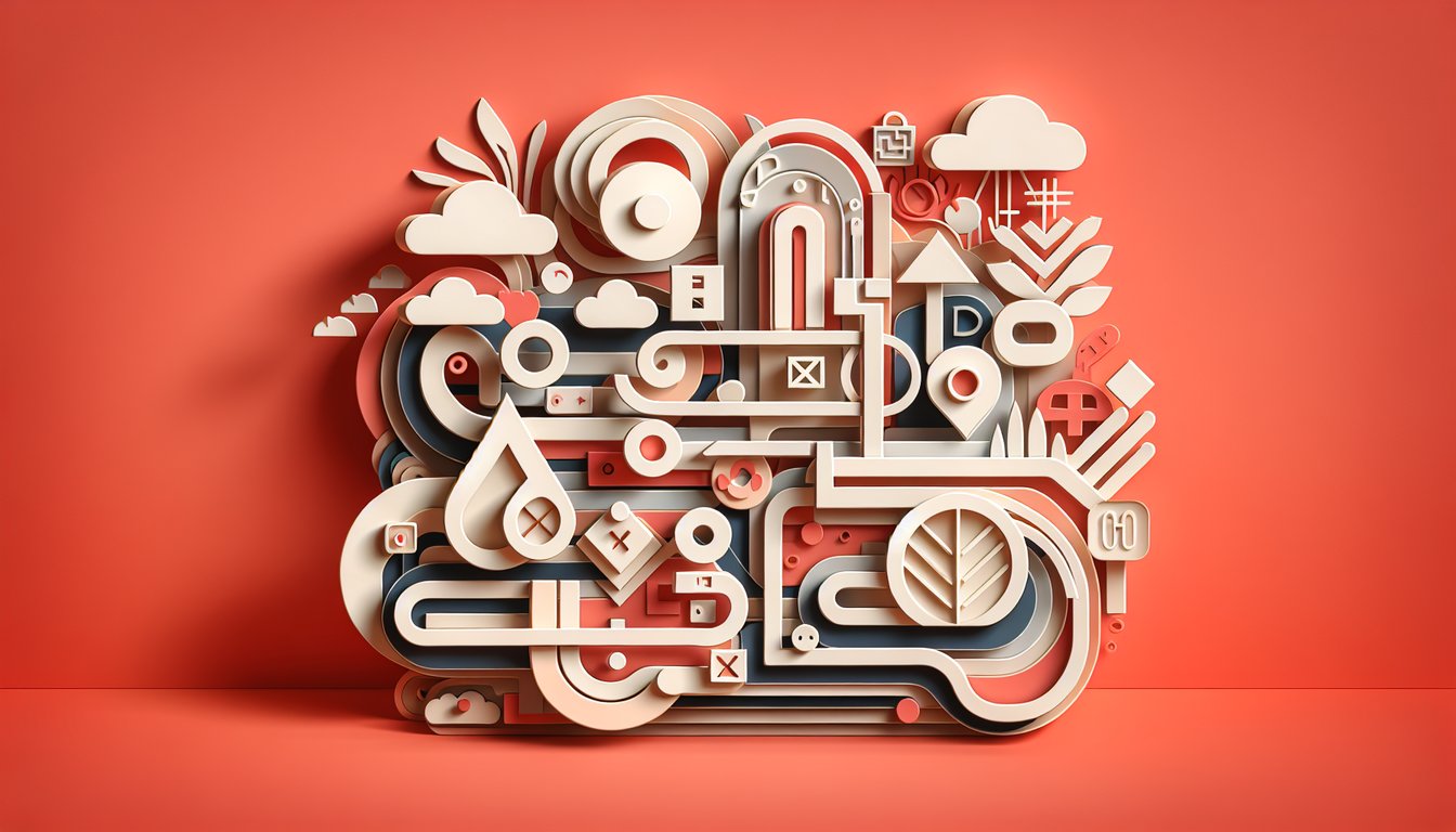 Paper art illustration for a root words quiz on a coral background
