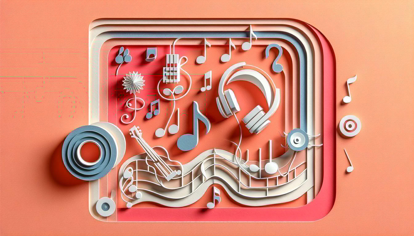 Paper art illustration for personality quiz to discover your matching Pierce the Veil song on a coral background