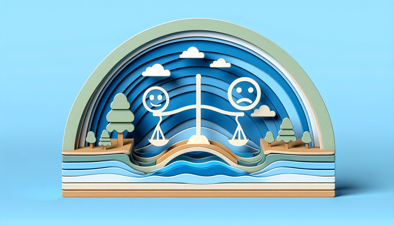 Paper art illustration for mental stability quiz on sky blue background