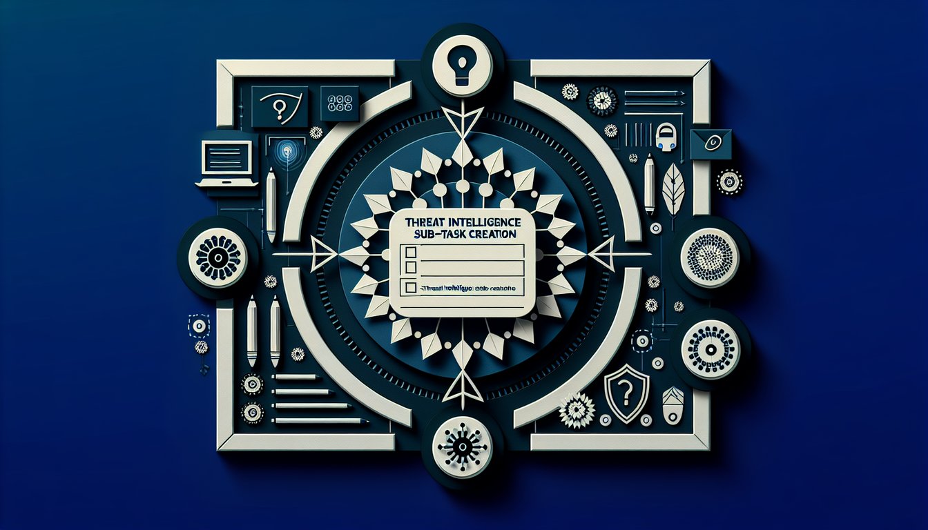 Colorful paper art depicting a trivia quiz on Threat Intelligence Sub-task Creation.
