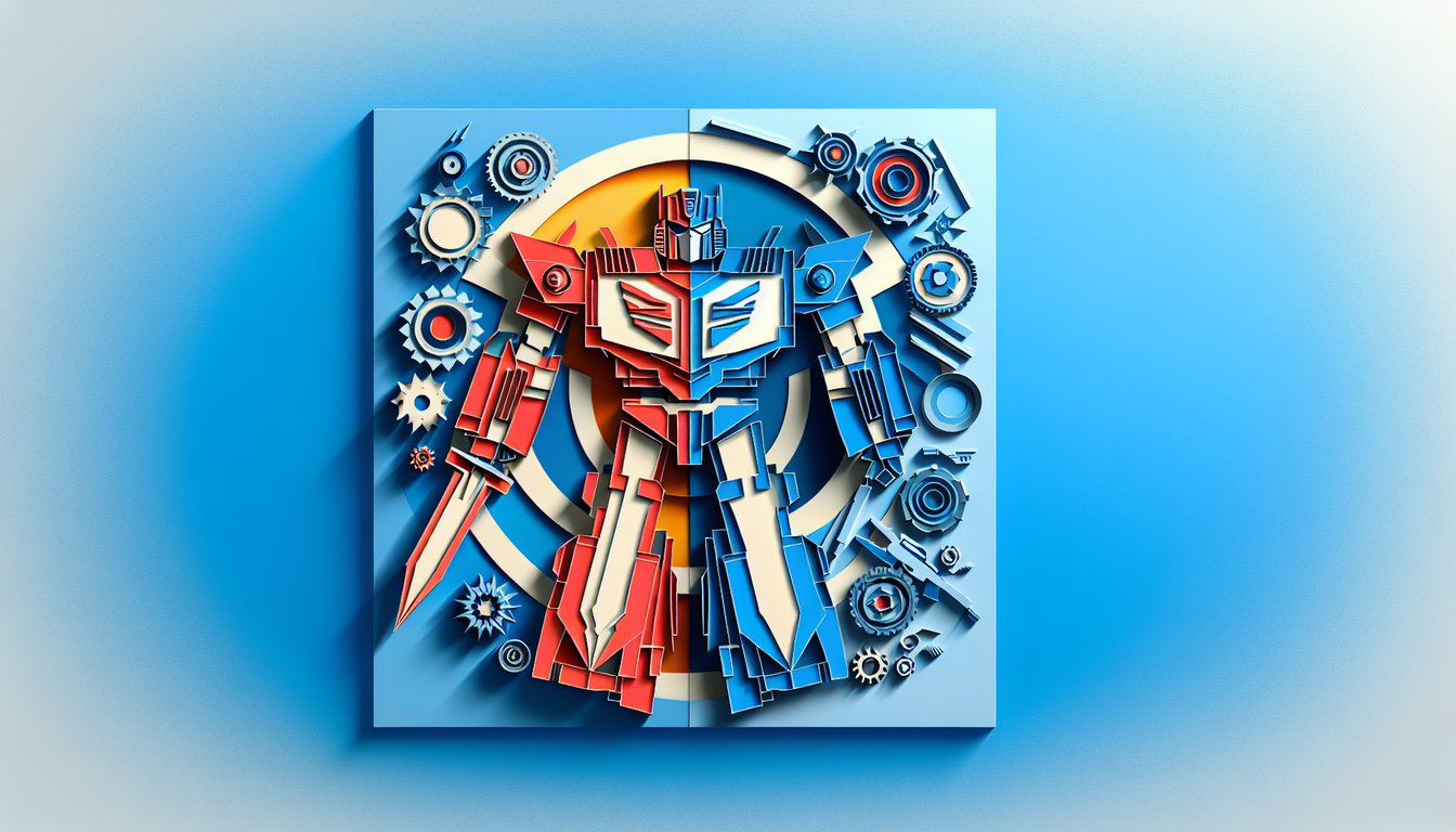 Paper art illustration for Transformers personality quiz on a sky blue background