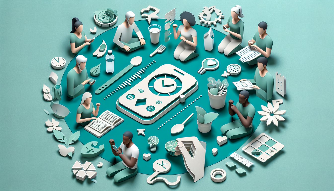 Paper cut clock showing meal and fasting segments beside quiz heading on teal background