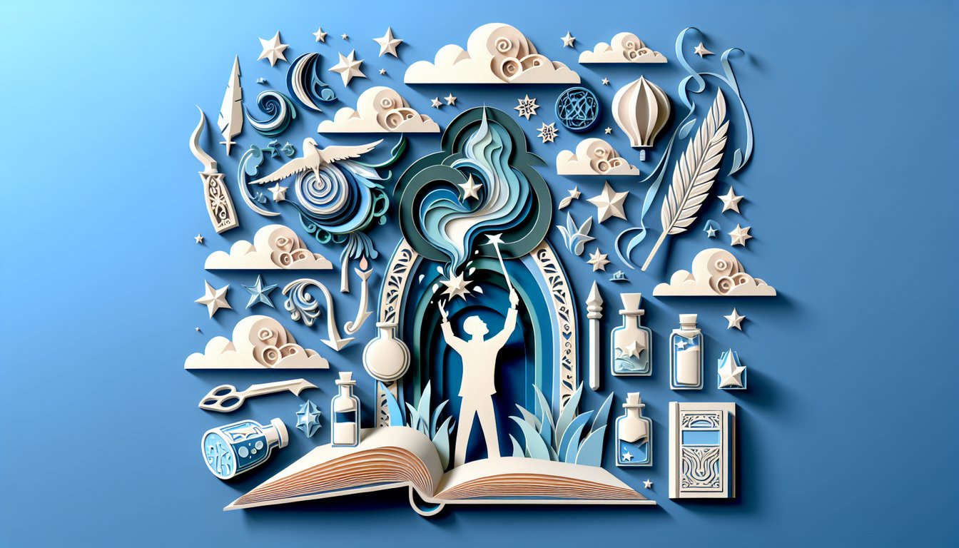 Paper art illustration for magic quiz revealing hidden powers and unique abilities on sky blue background