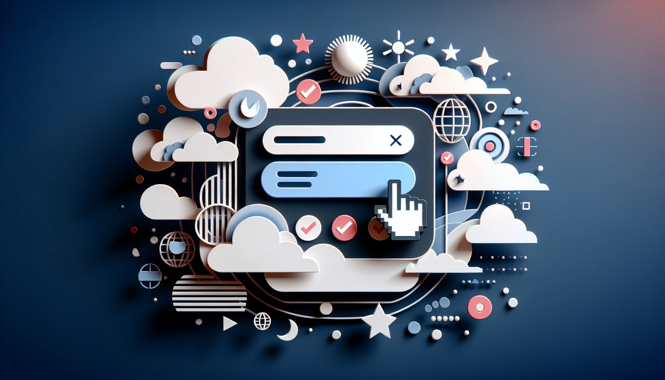 paper art style quiz icons with question mark computer screen pencil star on dark blue background