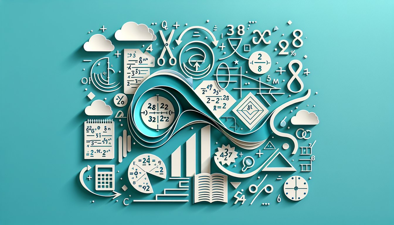 Paper art illustration for a free number sense practice test on a teal background